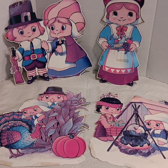 Vintage Die Cut Cardstock Thanksgiving Pilgrims & Native American Children - Picture 1 of 8